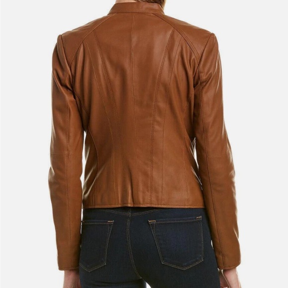 MARC NEW YORK Leather Moto Jacket | Brown Leather Jacket with Hardware Detailing - Picture 2 of 6